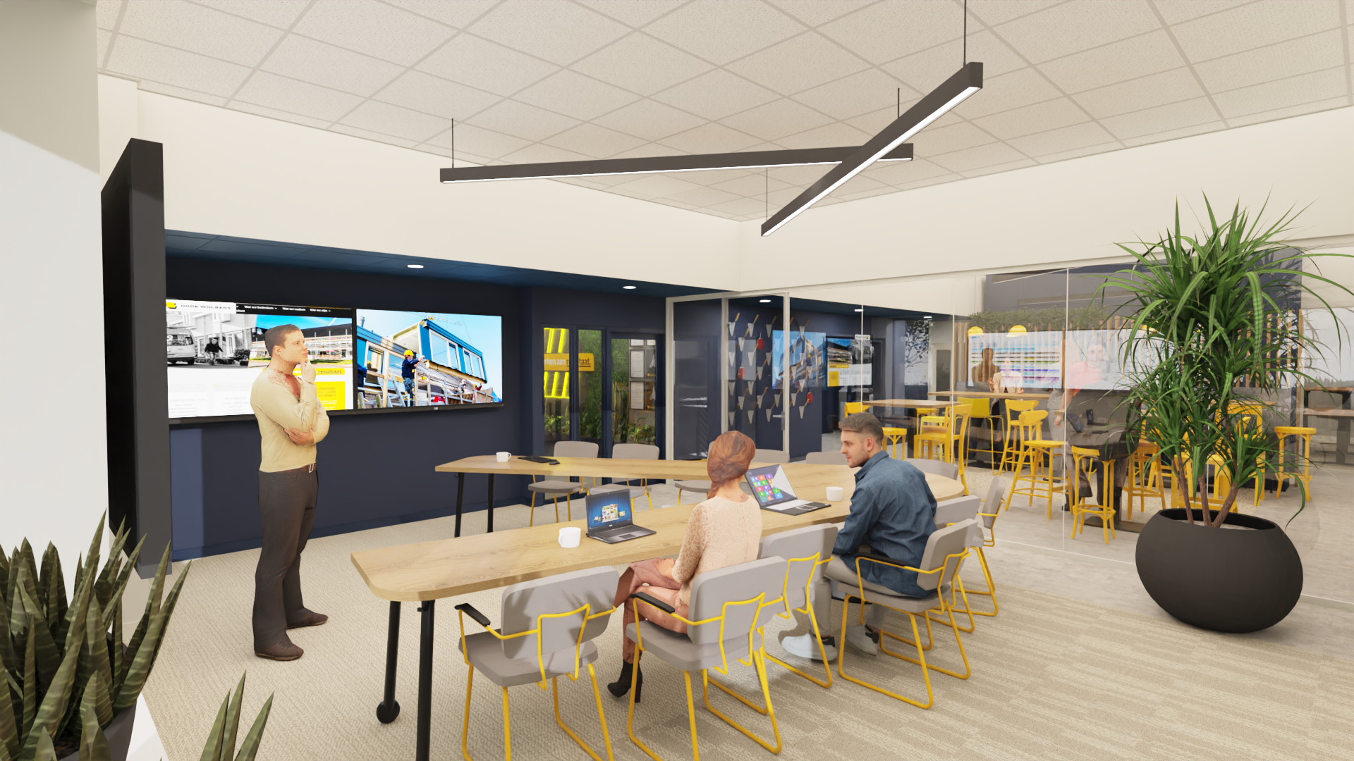 Impressie 3D visualisatie van een kantoorinrichting